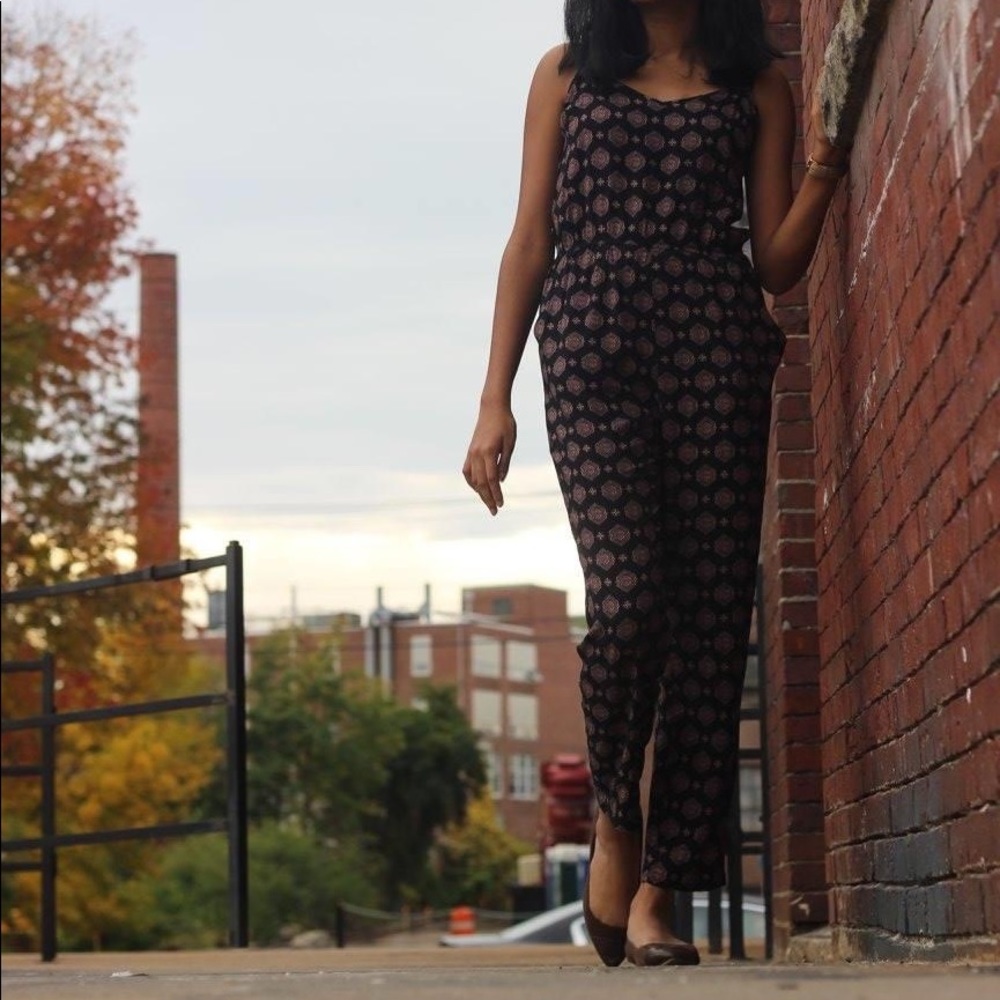 Black Patterned Cami Jumpsuit